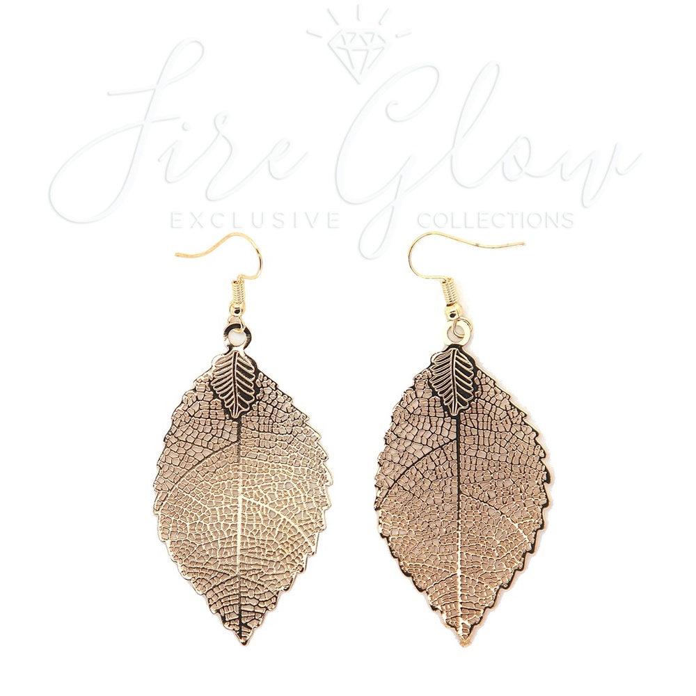 Boho Chic Gold Tone Filigree Leaf Earrings - Picture 8 of 8